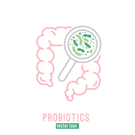 Gut Lactobacillus Probiotics Sign. Editable vector ilustrationのイラスト素材