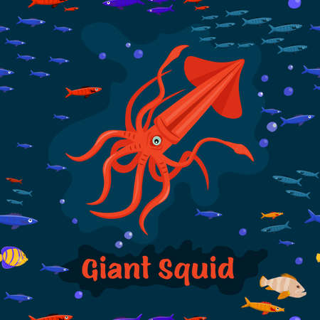 Giant squid. Endangered fish species. Editable vector illustrationのイラスト素材