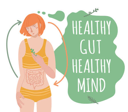 Healthy gut healthy mind. Landscape vector posterのイラスト素材