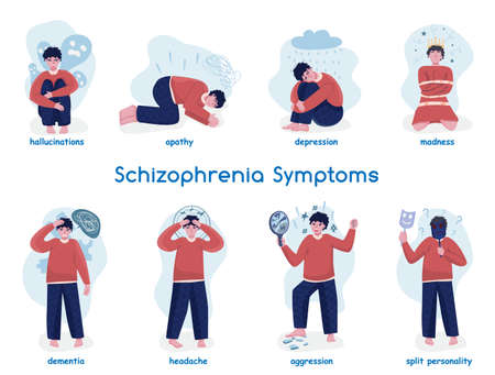 Schizophrenia symptoms icons collection. Editable vector illustrationのイラスト素材