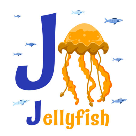 Sea Animals Alphabet. ABC for children. Letter J vector illustration.のイラスト素材