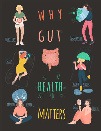 Why gut health matters. Vertical vector poster.のイラスト素材