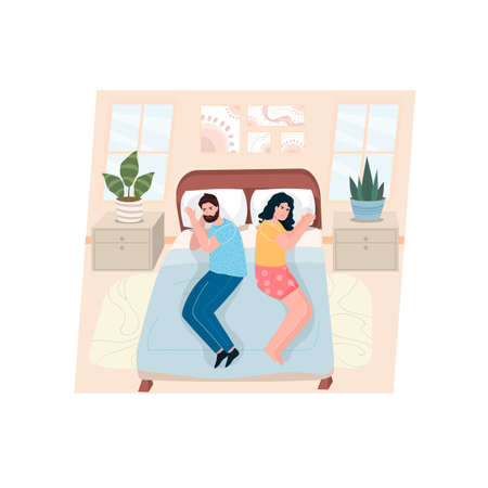 Problems in a married couple. Quarrel in a bed.のイラスト素材