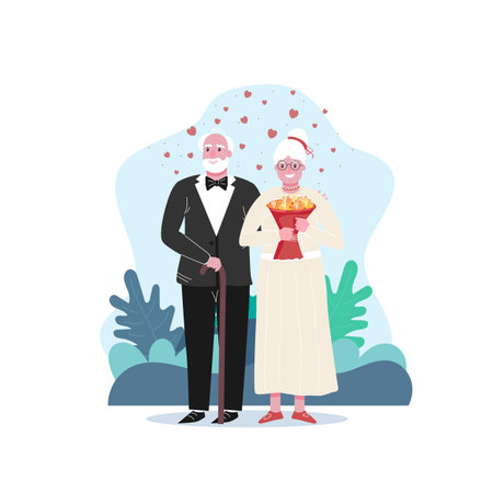Unconventional wedding image. Eldrely person marriage conceptのイラスト素材