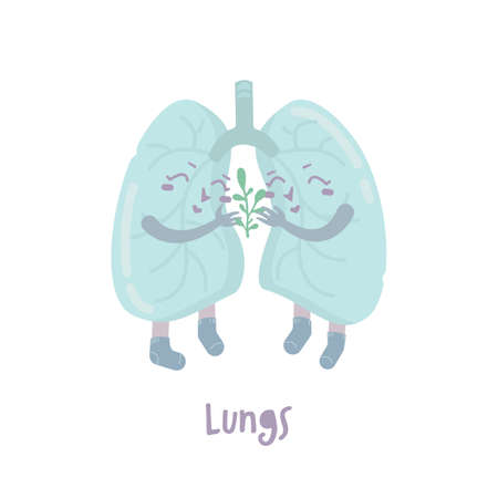 Healthy lungs. Cartoon characters in a trendy style.のイラスト素材
