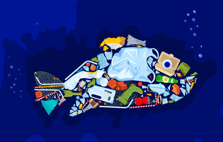 Save the ocean. Different waste polluting sea and beach.のイラスト素材