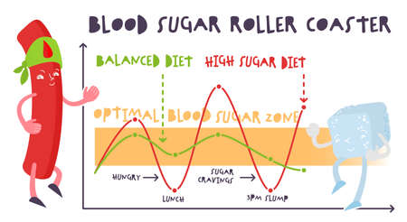 Blood sugar balance infographic. Normal and high levels.のイラスト素材