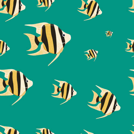 Marine life seamless pattern. Angel fish. Underwater inhabitants.のイラスト素材