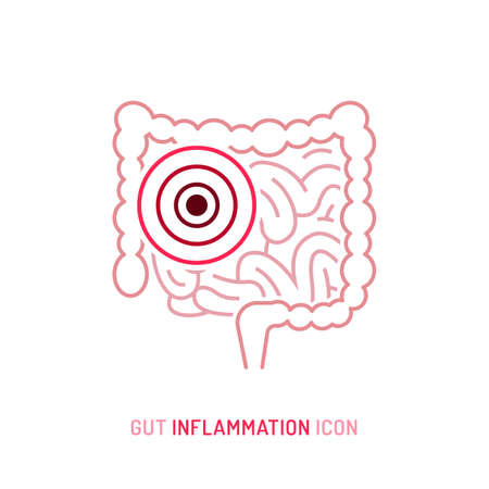 Gut inflammation, pain, angriness sign. Editable vector illustration in modern outline styleのイラスト素材