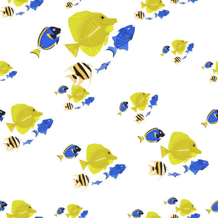 Marine life seamless pattern. Fish shoal. Underwater inhabitants.のイラスト素材