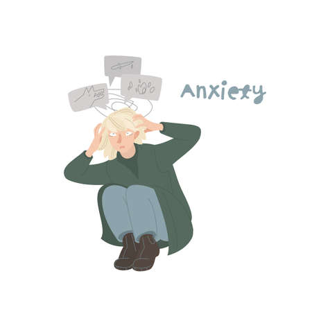 Anxiety icon. Hypochondria, complaint habit, oppression sign. Psychological disorder.のイラスト素材