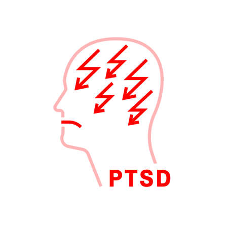 Post traumatic stress disorder sign. PTSD icon. Medical pictogram in outline style.のイラスト素材