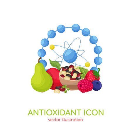 Antioxidant icon. Vector illustration for super foods advertising, wellness apps. Healthy eating, antiaging dietingのイラスト素材