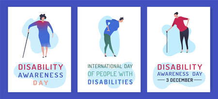 International disability day. Portrait posters set. Editable vector illustration