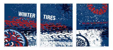 Ice tire treads. Car wheel. Vector automotive element. Grunge tyre tracks backgroundのイラスト素材