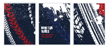 WInter tire vertical posters. Grunge vector setのイラスト素材