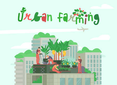 Controlled-environment smart agriculture. Urban farming. Editable vector illustration.のイラスト素材