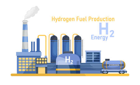Green hydrogen production. H2 fuel plant. Editable vector illustrationのイラスト素材