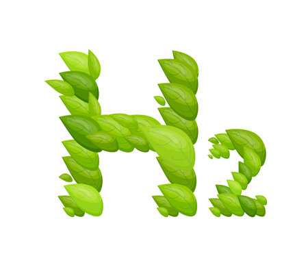 H2 symbol with leaves. Green hydrogen production pictogramのイラスト素材
