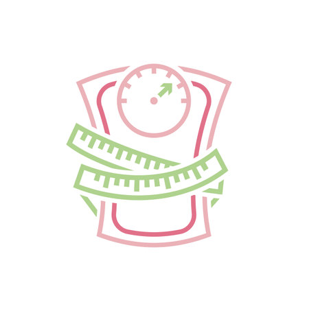 Weight loss icon, measuring tape wrapped around scales shaped of waist.のイラスト素材