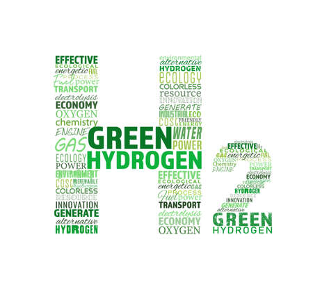 H2 symbol with hashtags. Green hydrogen production.のイラスト素材