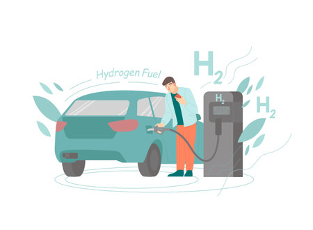 Automobile with hydrogen motor. H2 fuel car.のイラスト素材
