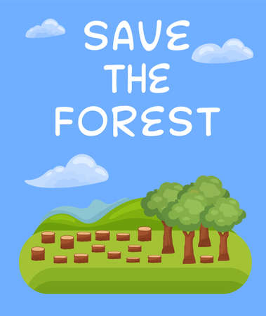 Save the forest. Ecological vertical poster. Editable illustrationのイラスト素材