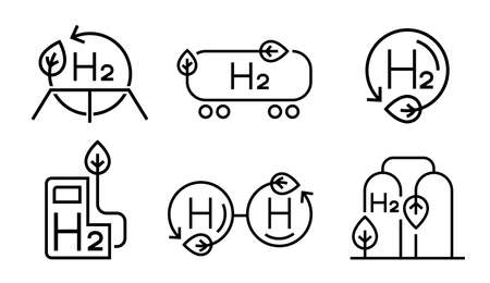 Green hydrogen production symbol. Editable illustration. Vector collectionのイラスト素材
