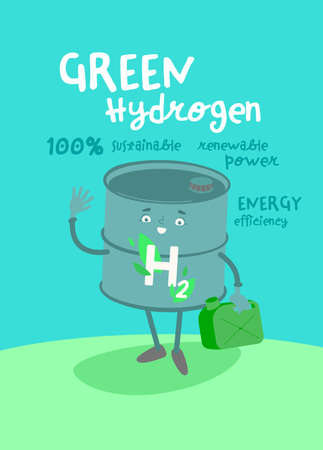 Green hydrogen vertical poster with funny creative character.のイラスト素材