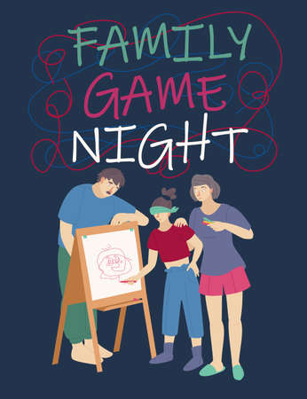 Family game night vertical poster. Vector illustrationのイラスト素材