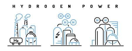 Hydrogen power station icons set. Isolated vector illustrationのイラスト素材