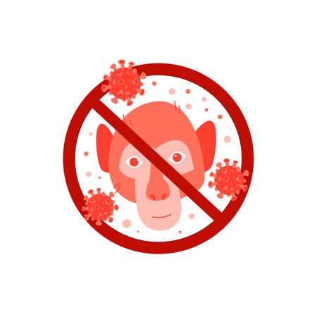 Monkeypox virus sign with funny monkey face. Editable vector illustrationのイラスト素材