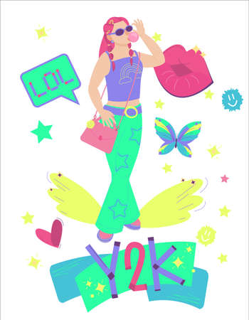 Trending Y2K vertical poster. Nostalgia concept. Editable vectorのイラスト素材