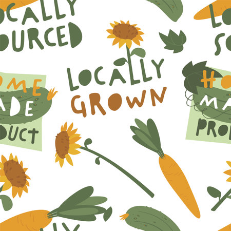Locally grown organic food. Decorative seamless pattern.のイラスト素材