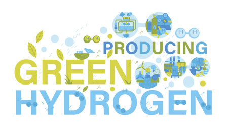Green and blue hydrogen production. Editable vector illustratrionのイラスト素材