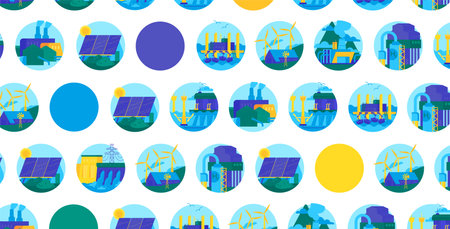 Renewable energy types. Horizontal poster with creative pattern