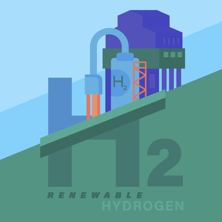Green hydrogen production. Renewable energy source. Vector illustrationのイラスト素材