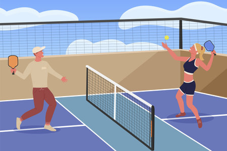 Playing pickleball. New modern game. Vector illustrationのイラスト素材