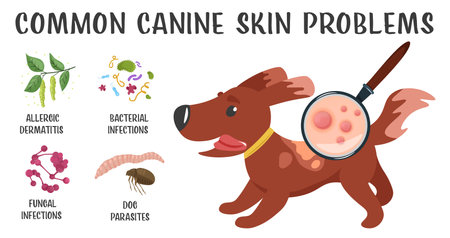Dog skin problems. Horizontal illustration. Graphic designのイラスト素材