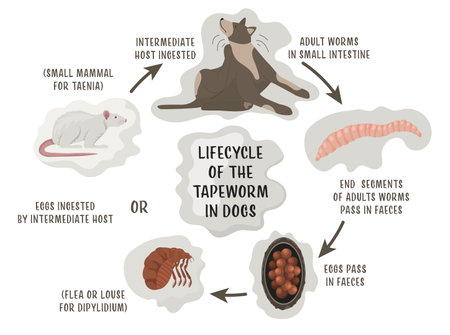 Lifecycle of the tapeworms in dogs. Intestinal parasites.のイラスト素材