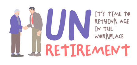 Unretirement concept. Old man has a new job. Horizontal poster.のイラスト素材