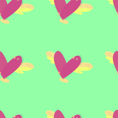 Y2K seamless pattern with flying hearts. Vector illustrationのイラスト素材