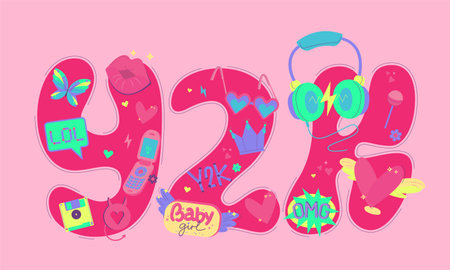 Y2K colorful image. Creative lettering. Vector illustrationのイラスト素材