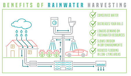 Rainwater harvesting scheme. Editable isolated vector illustrationのイラスト素材