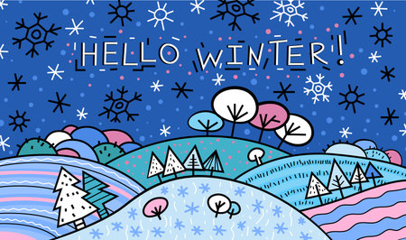 Winter colorful postcard design. Editable vector illustrationのイラスト素材