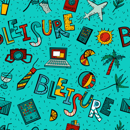 Bleisure seamless pattern. Travel, work and relax at the same time.のイラスト素材