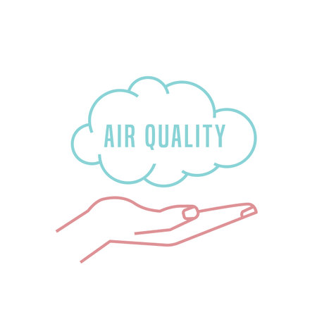 Air Quality Index pictogram, outline icon. Blue AQI symbol.のイラスト素材