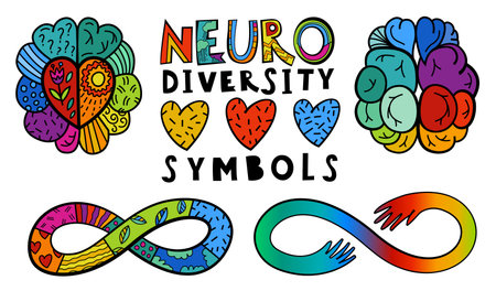 Neuro diversity, autism symbols. Creative hand-drawn iconsのイラスト素材