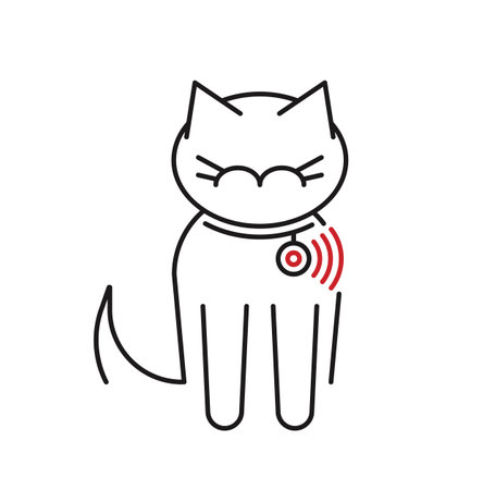 Smart pet collar icon. Cat tech gadgets sign. GPS trackers for cats.のイラスト素材