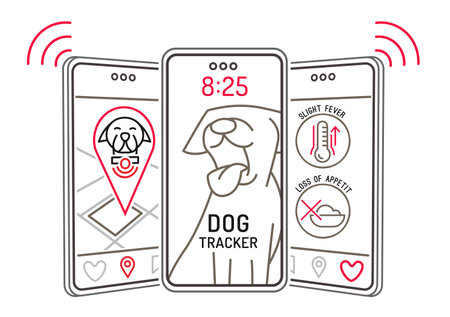Smart pet collar landscape poster. Dog tech gadgets.のイラスト素材